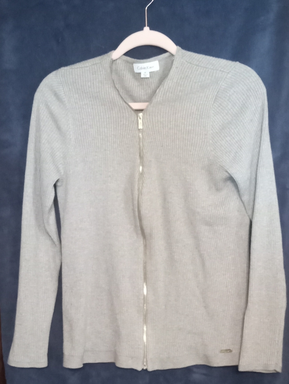Calvin Klein Tan Ribbed Zip-Up Sweater